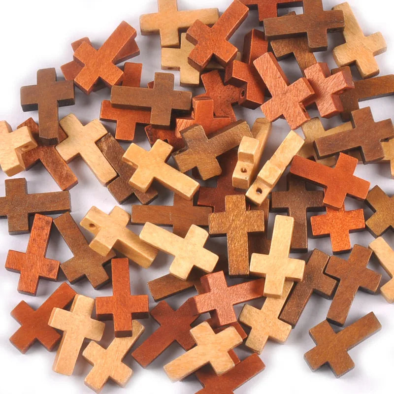 50pcs Wooden Cross Beads for Jewelry Making Craft Supplies Unfinished Pendant
