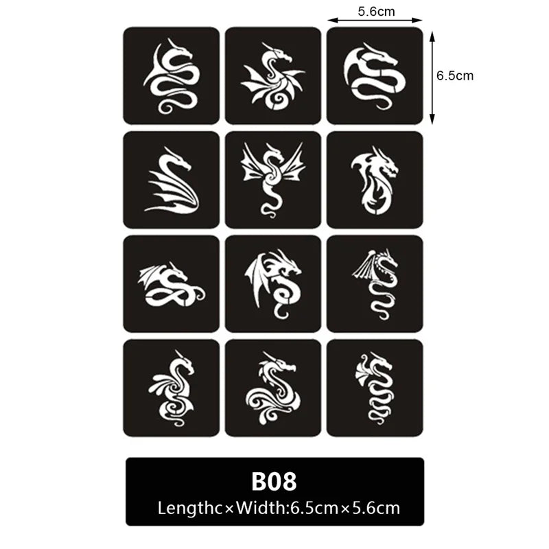 Henna Tattoo Stencil Kit with 29 Styles for Body & Face Art - Airbrush & Glitter