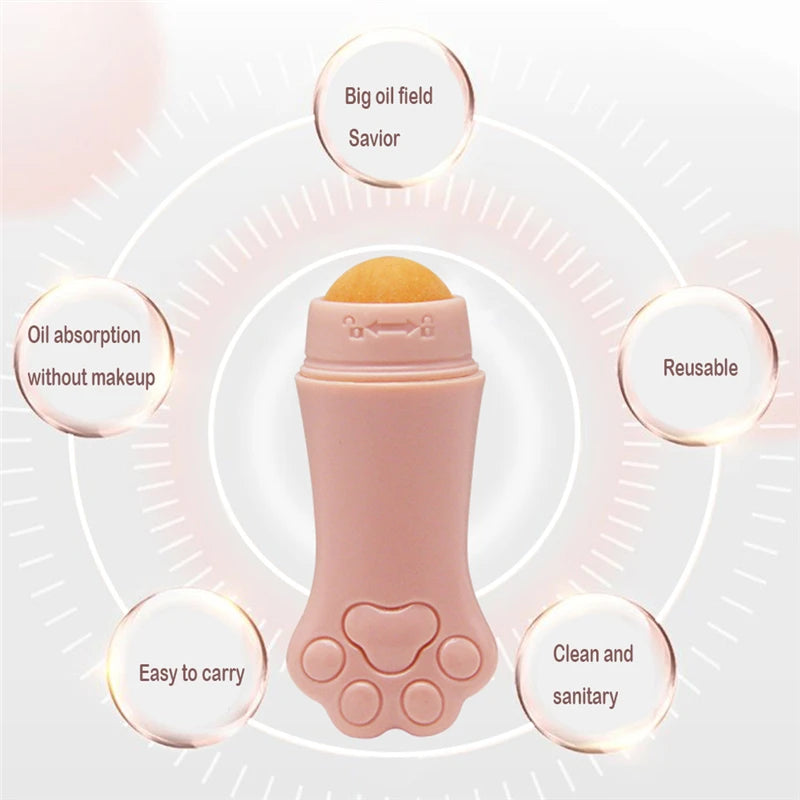 Face Oil Absorbing Roller with Volcanic Stone - Reusable Facial Massager & Pore Cleaner