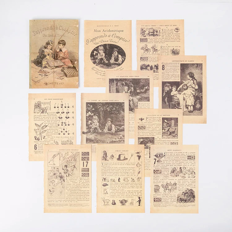 10 Pcs Vintage Old Book Page Scrapbooking Paper Decorations DIY Retro Backgrounds