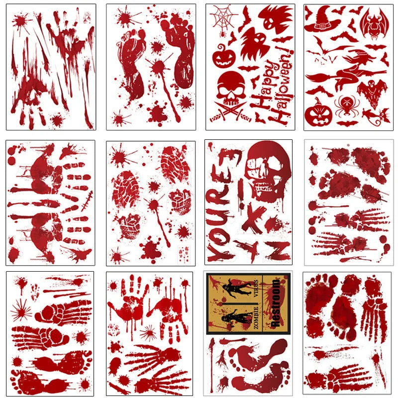 Halloween Blood Handprint & Footprint Wall Stickers - Haunted House Decor