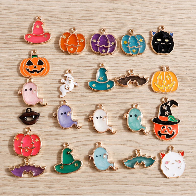 Halloween Charms 10pcs Set for Jewelry Making Pumpkin Bat Ghost Pendants