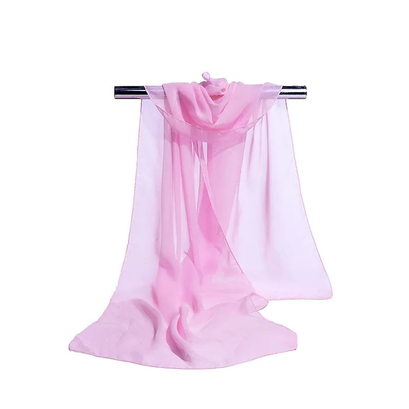 Solid Color Silk Chiffon Striped Scarf Shawl Sun Protection Fashion Accessory