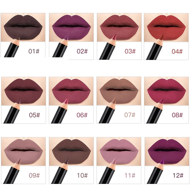 12-Color Matte Lip Liner Pencil Waterproof Long Lasting Lip Makeup Set