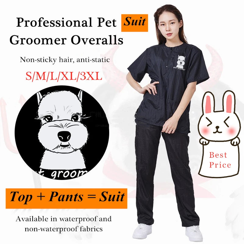 Pet Groomer Waterproof Uniform Suit Set with Breathable Soft Overalls for Haircutting