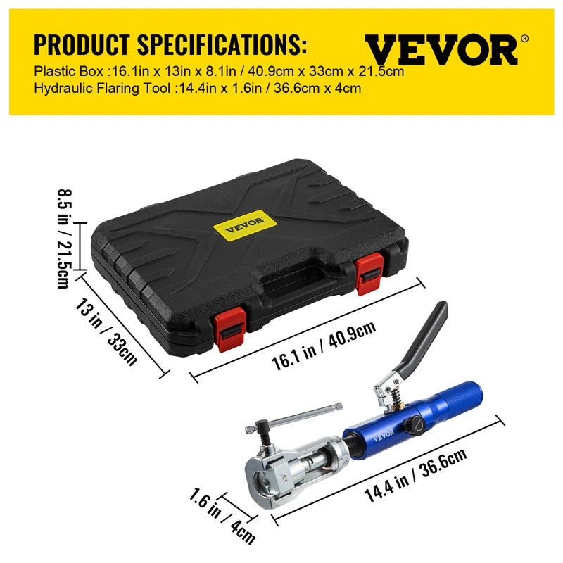 Hydraulic Flaring Tool Kit for Copper Pipes 3/16in to 1/2in with Double Flares