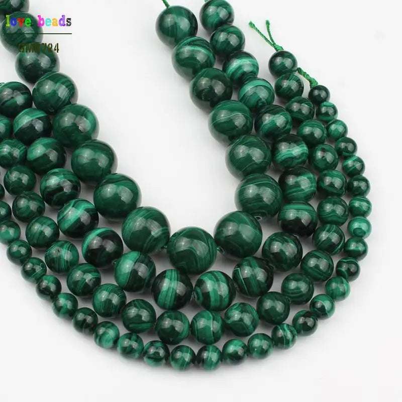 Natural Green Malachite Beads for Jewelry Making - 6/8/10/12mm Diameter - 7.5 Inch Strands for Women's Bracelets & Necklaces