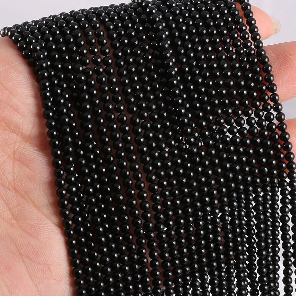 Natural Stone Beads for Jewelry Making - Black Agate 2mm & 3mm Beads