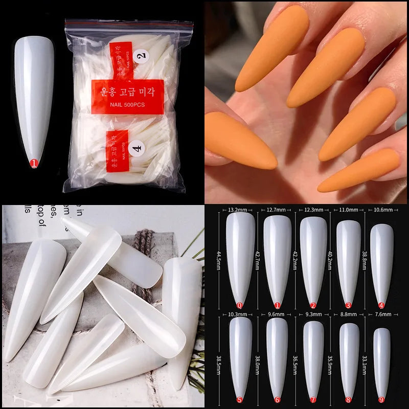 Full Cover Gel Nail Tips Set - 500pcs Stiletto & Coffin Design False Nails for DIY Manicure