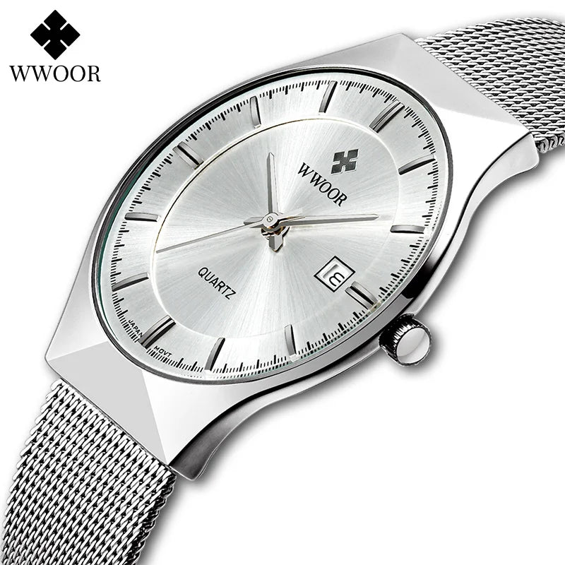 Men's Ultra Thin Quartz Waterproof Mesh Steel Watch - Business Wristwatch with Date