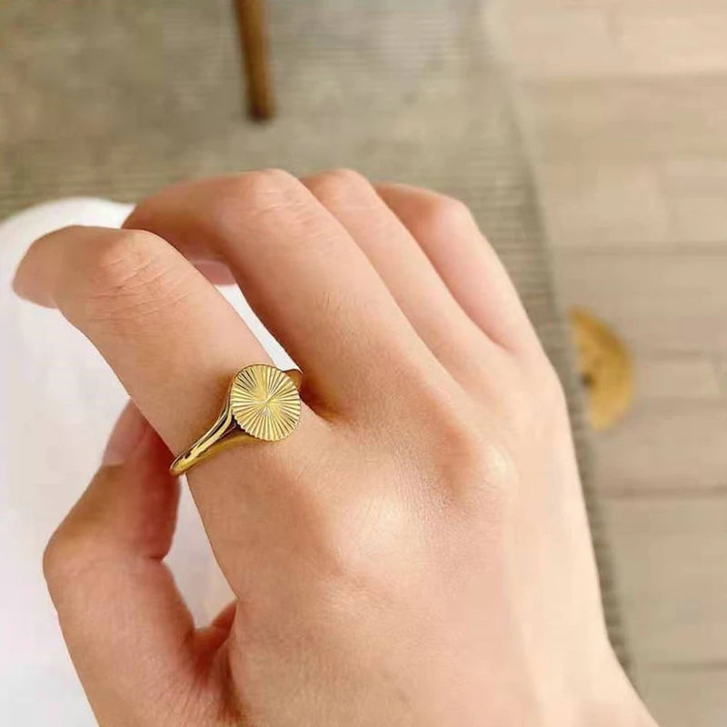 Minimalist Carve Wave Ring for Women Stainless Steel Dainty Signet Ring