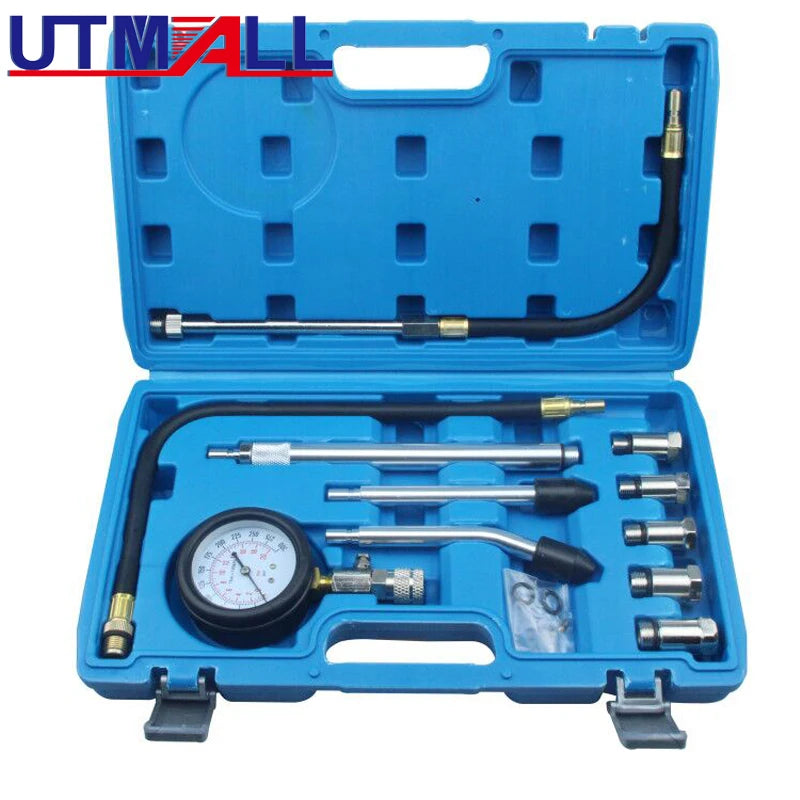 Engine Cylinder Pressure Tester Kit with Adapters - Gas Compression Gauge for Petrol Engines