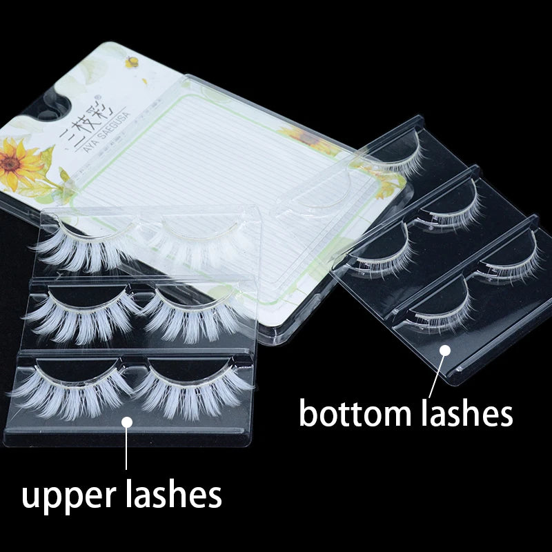3 Pairs Fluffy Lace 3D Natural-Colored Vegan Silk False Eyelashes for Cosplay Halloween Party