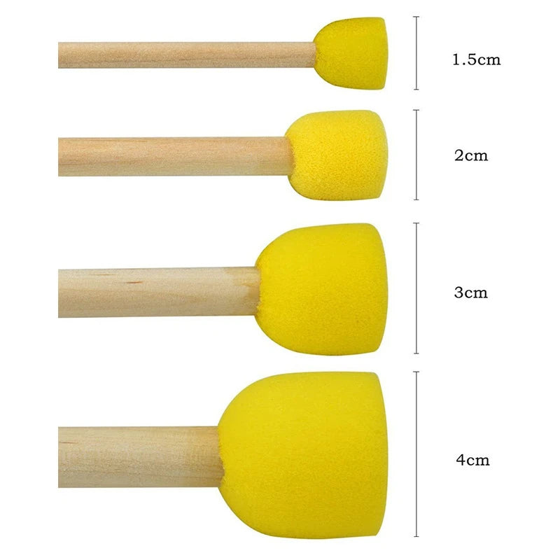 4-Pack Sponge Paint Brushes with Wooden Handles for Arts & Crafts