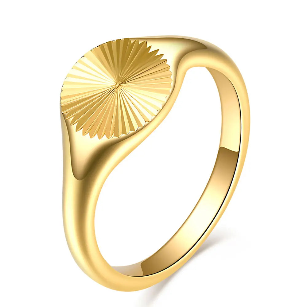 Minimalist Carve Wave Ring for Women Stainless Steel Dainty Signet Ring