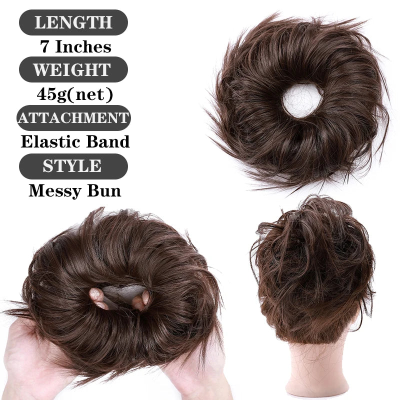 Messy Hair Bun Piece for Women - Fluffy Tousled Updo Scrunchie - Synthetic Wavy Hair Extension