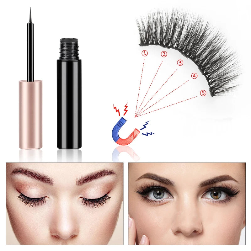 Magnetic 3D Mink Eyelashes Set with Eyeliner & Tweezers - Natural False Lashes