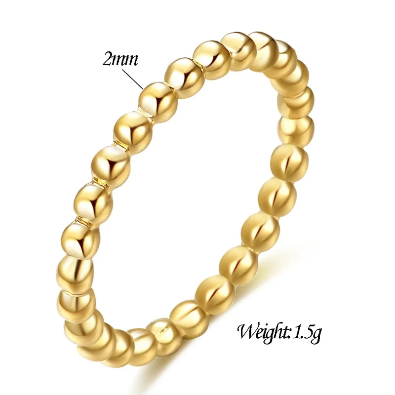 Water Ripple Beaded Ring for Women - Minimalist Stainless Steel Jewelry Gift