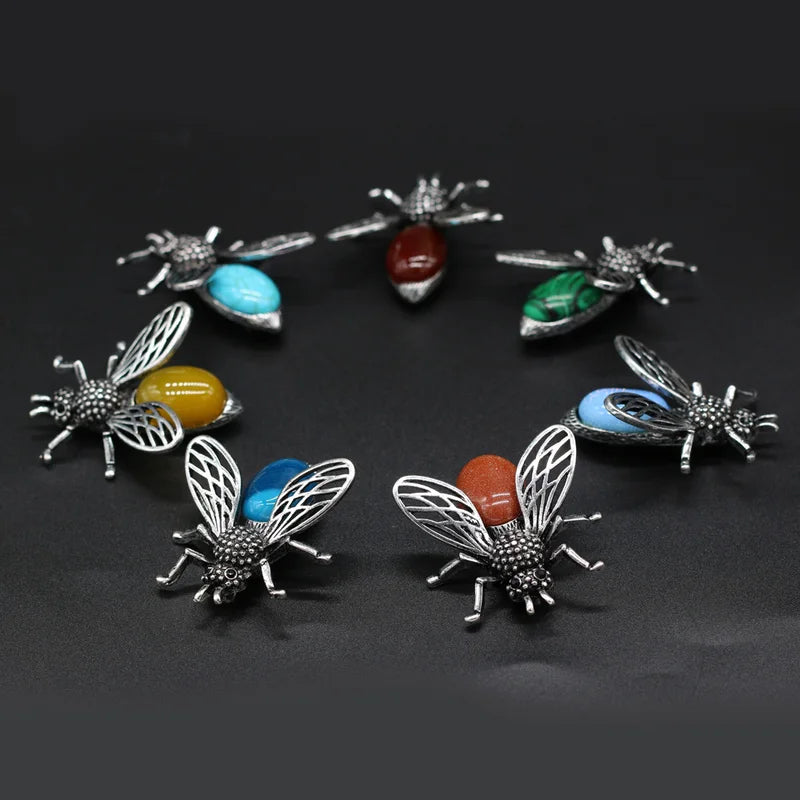 Women Bee-Shaped Brooch Pendant Natural Stone Jewelry Making Accessory