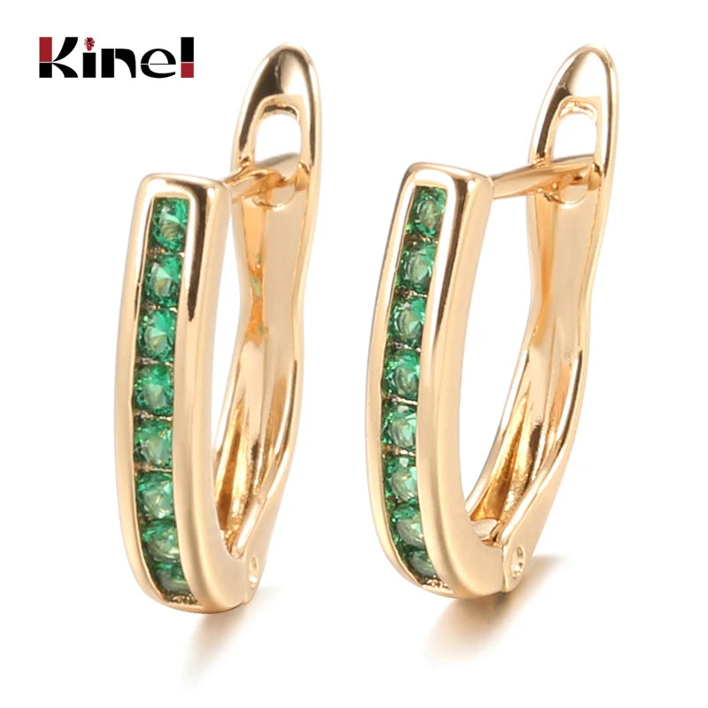 Luxury Green Zircon Stud Earrings for Women Rose Gold Wedding Jewelry