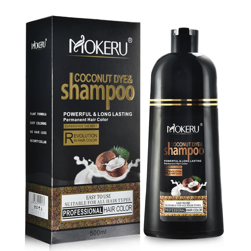 500ml Natural Coconut Oil Hair Dye Shampoo - Instant Permanent Hair Color
