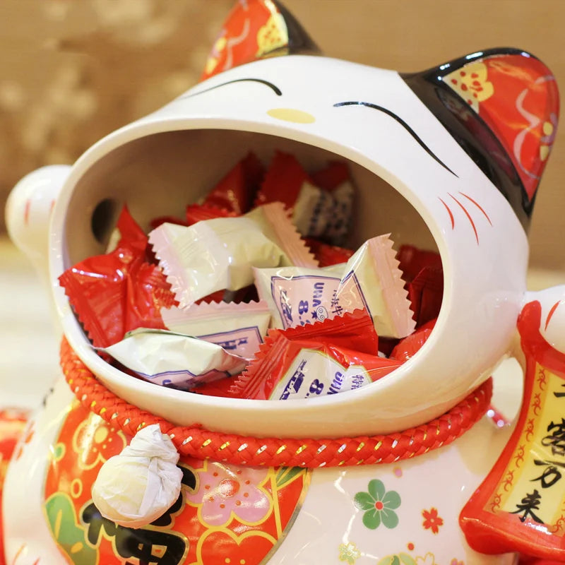 Ceramic Lucky Cat Storage Jar - Japanese Style Candy Container, Home Decor