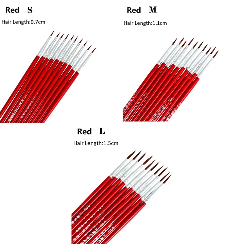 10Pcs Fine Hand Painted Nail Art Brushes Acrylic Painting Pens Set — Assorted Handle Colors