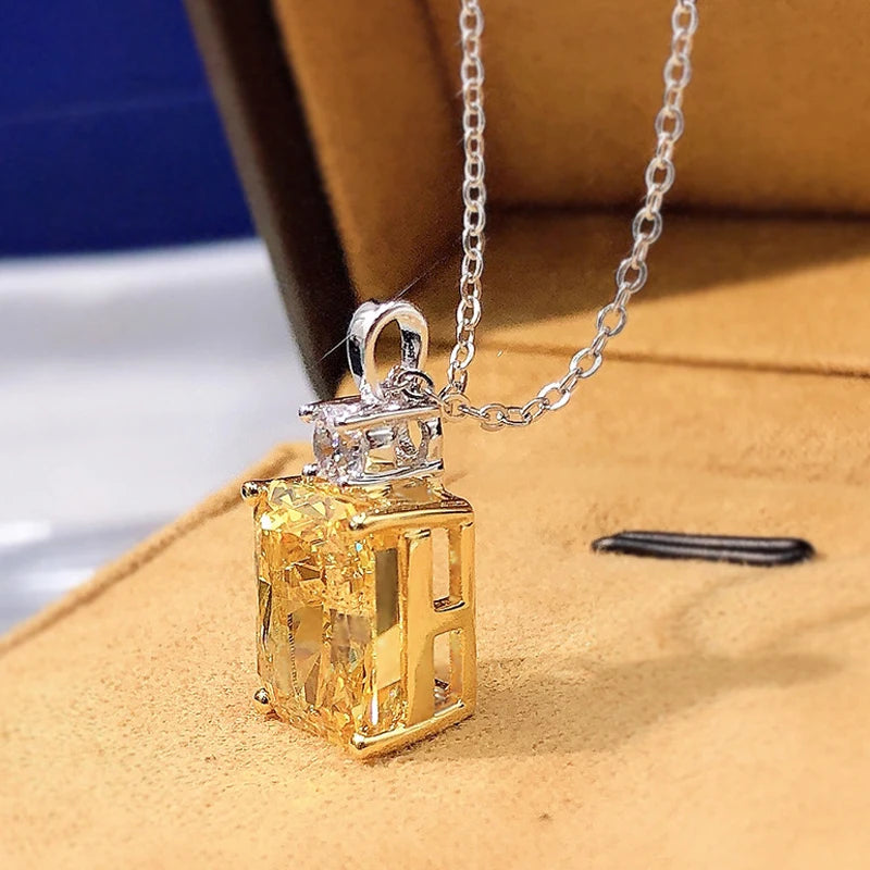 Yellow Cubic Zirconia Pendant Necklace for Women, 45cm Delicate Jewelry Gift
