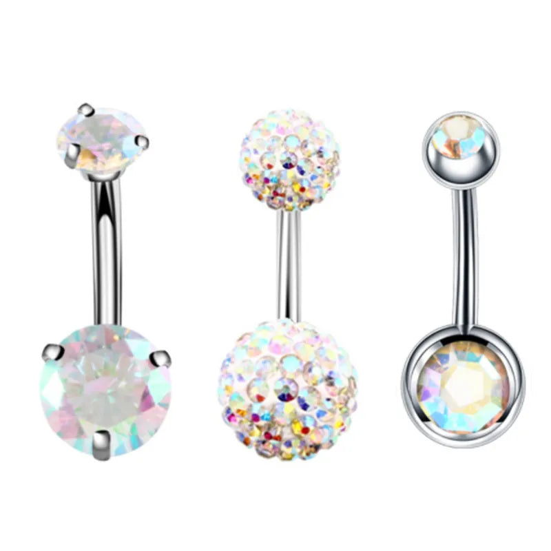3PCS Surgical Steel Belly Button Piercing Set with Heart CZ Navel Rings - Multiple Colors