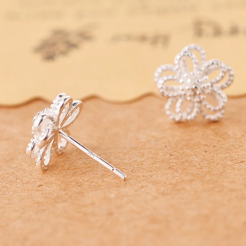Sterling Silver Flower Stud Earrings for Women - Elegant Wedding Jewelry