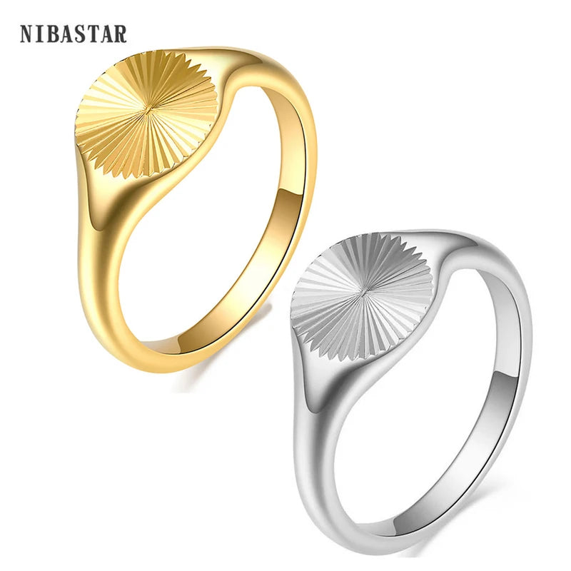 Minimalist Carve Wave Ring for Women Stainless Steel Dainty Signet Ring