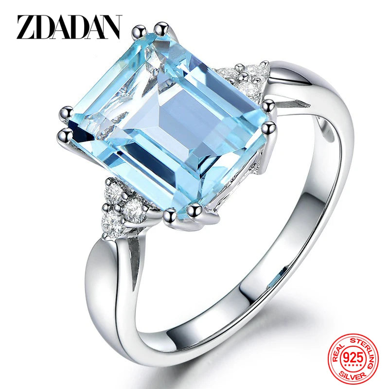 Sterling Silver Aquamarine Gemstone Ring for Women Wedding Party Jewelry