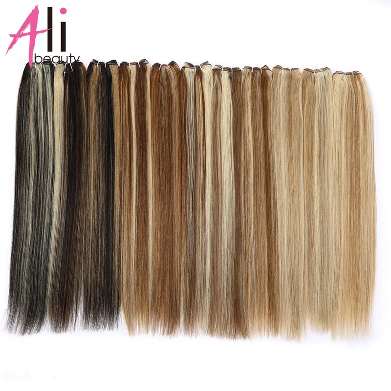 Straight Blonde Human Hair Extensions Weft - Brazilian Remy Hair, 18-28 Inches