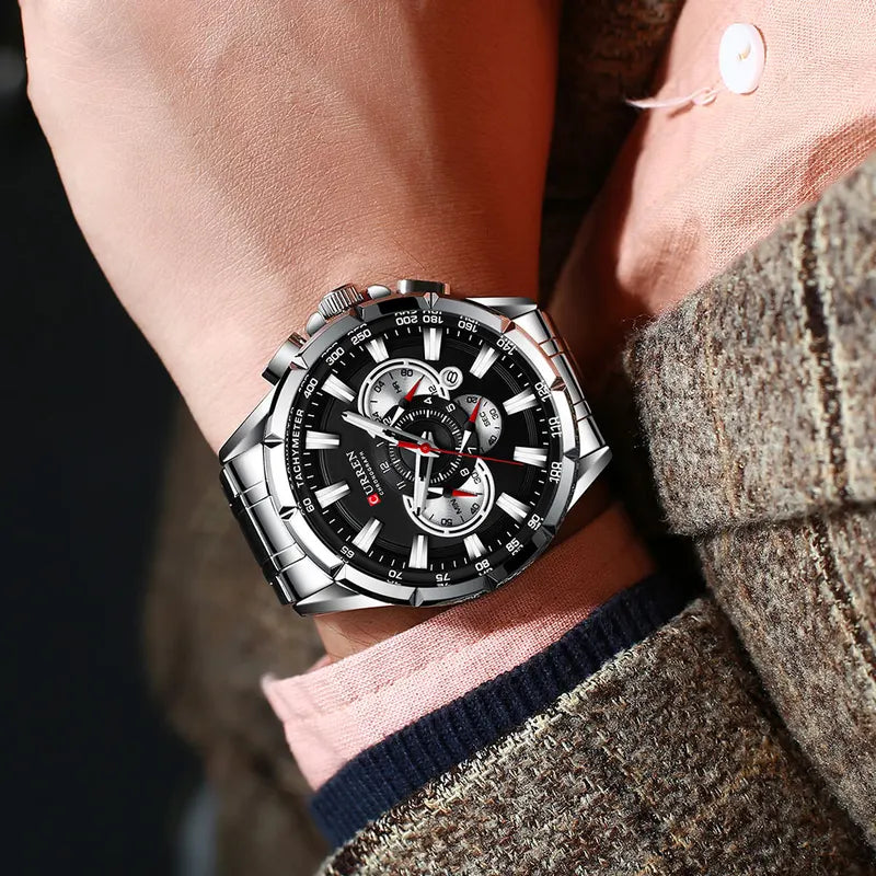 Men's Sport Chronograph Watch with Stainless Steel Band and Big Dial