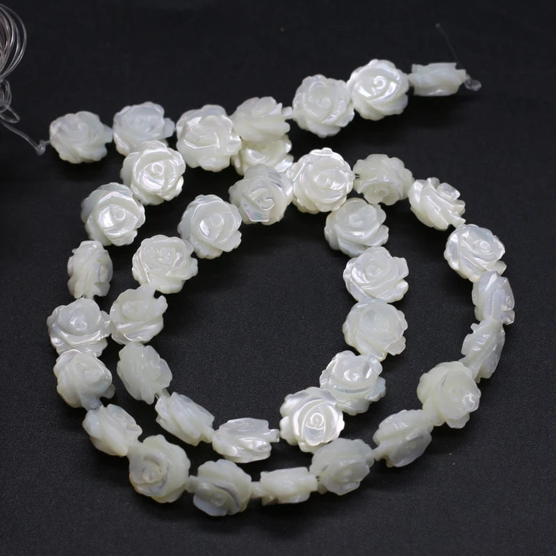 Natural Mother of Pearl Shell Rose Flower Beads - DIY Sea Shell Loose Beads for Jewelry Making - 10 Pack