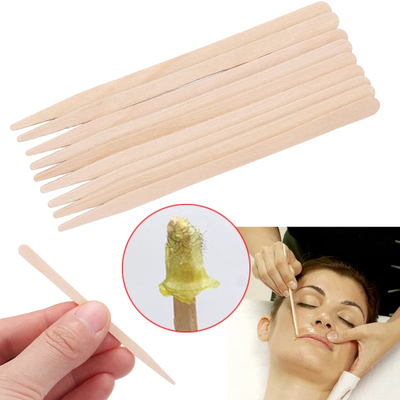 Wooden Wax Applicator Sticks for Hair Removal 100 Pieces - Body & Face Use