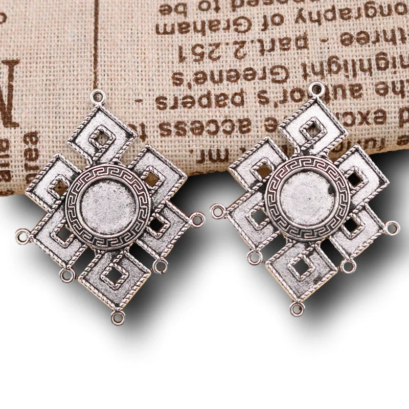 4pcs Silver Plated Metal Retro Gossip Mirror Connector Jewelry Craft Supplies 49x35mm