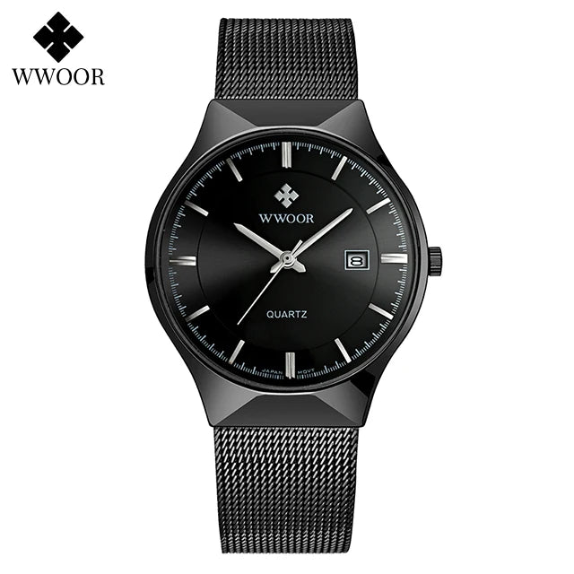Men's Ultra Thin Quartz Waterproof Mesh Steel Watch - Business Wristwatch with Date