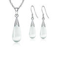 Sterling Silver Water Drop Opal Necklace & Earrings Jewelry Set - Wedding & Party