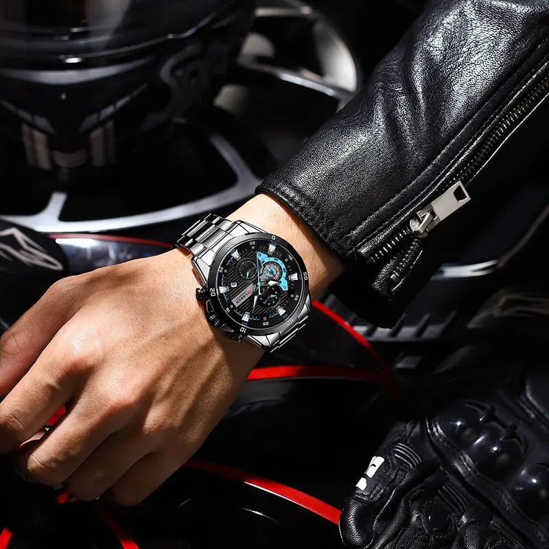 Men's Stainless Steel Chronograph Watch with Luminous Dial Casual Wristwatch