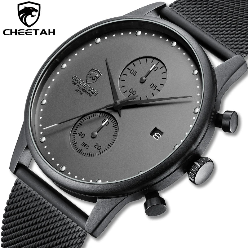 Men's Waterproof Chronograph Quartz Watch - Stainless Steel Sport Watch