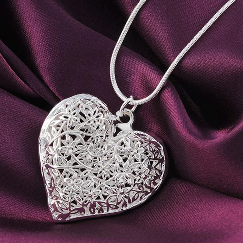 Sterling Silver Heart Pendant Necklace for Women – 18-30 Inch Snake Chain Jewelry