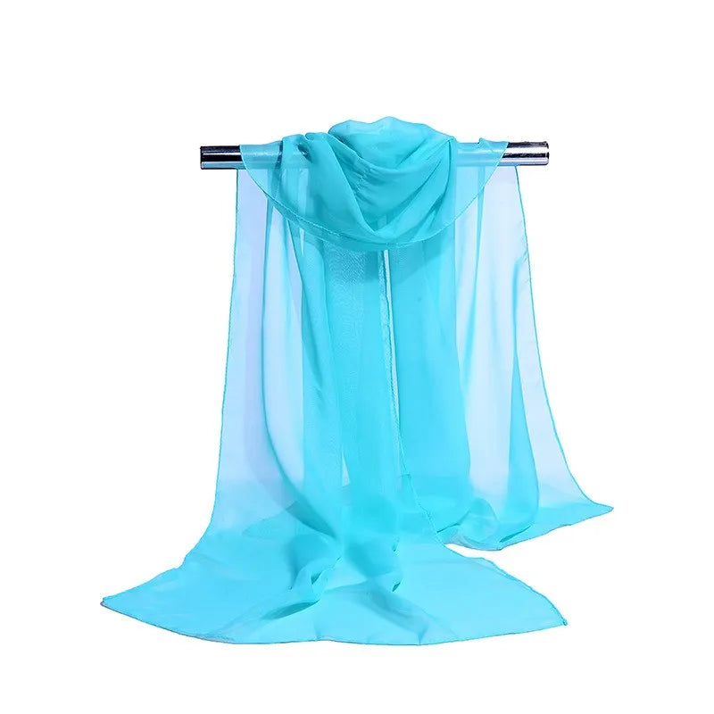 Solid Color Silk Chiffon Striped Scarf Shawl Sun Protection Fashion Accessory