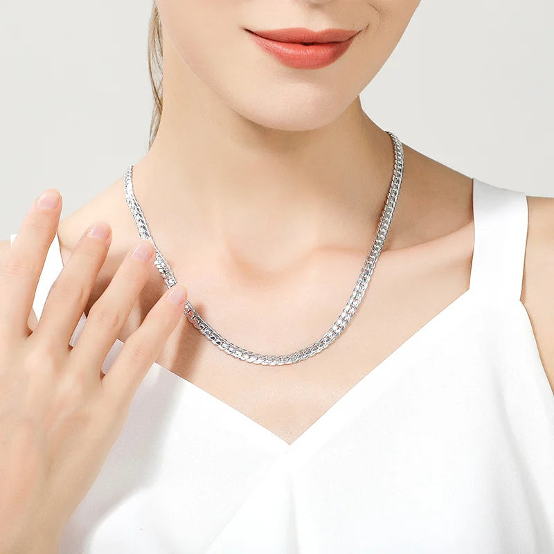 Sterling Silver Side Chain Necklace for Men & Women - 6mm Jewelry Gift