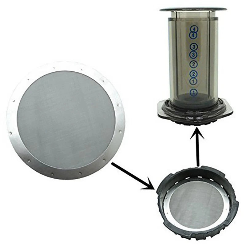 Reusable 61mm Metal Mesh Coffee Filter Set for Aeropress - Stainless Steel, Universal Fit
