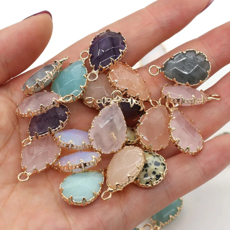 Natural Stone Amethyst Pendant Water Drop Shape Jewelry Charm 14x23mm