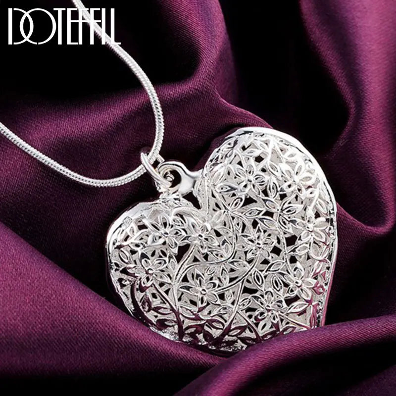 Sterling Silver Heart Pendant Necklace for Women – 18-30 Inch Snake Chain Jewelry