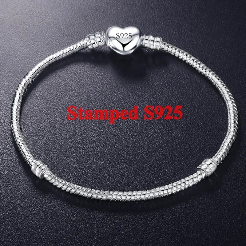 Handmade Sterling Silver Charm Bracelet for Women & Men - Adjustable Heart Shape Bangle