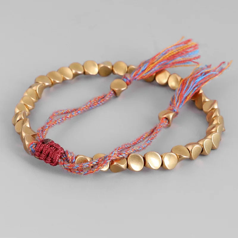 Handmade Tibetan Buddhist Rope Bracelet for Women & Men with Copper Beads