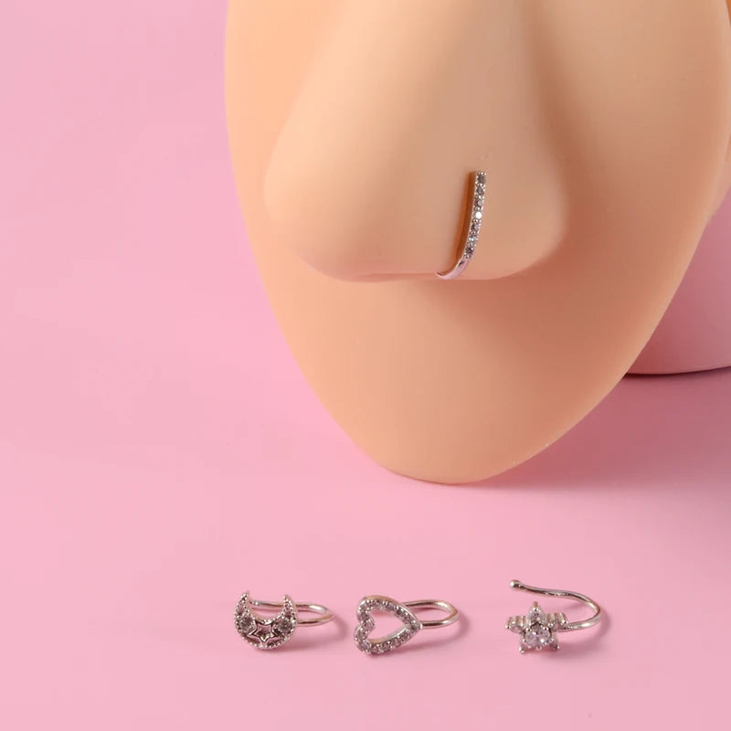 Surgical Steel Nose Ring Hoop C-Shaped Septum Fake Piercing Jewelry for Women